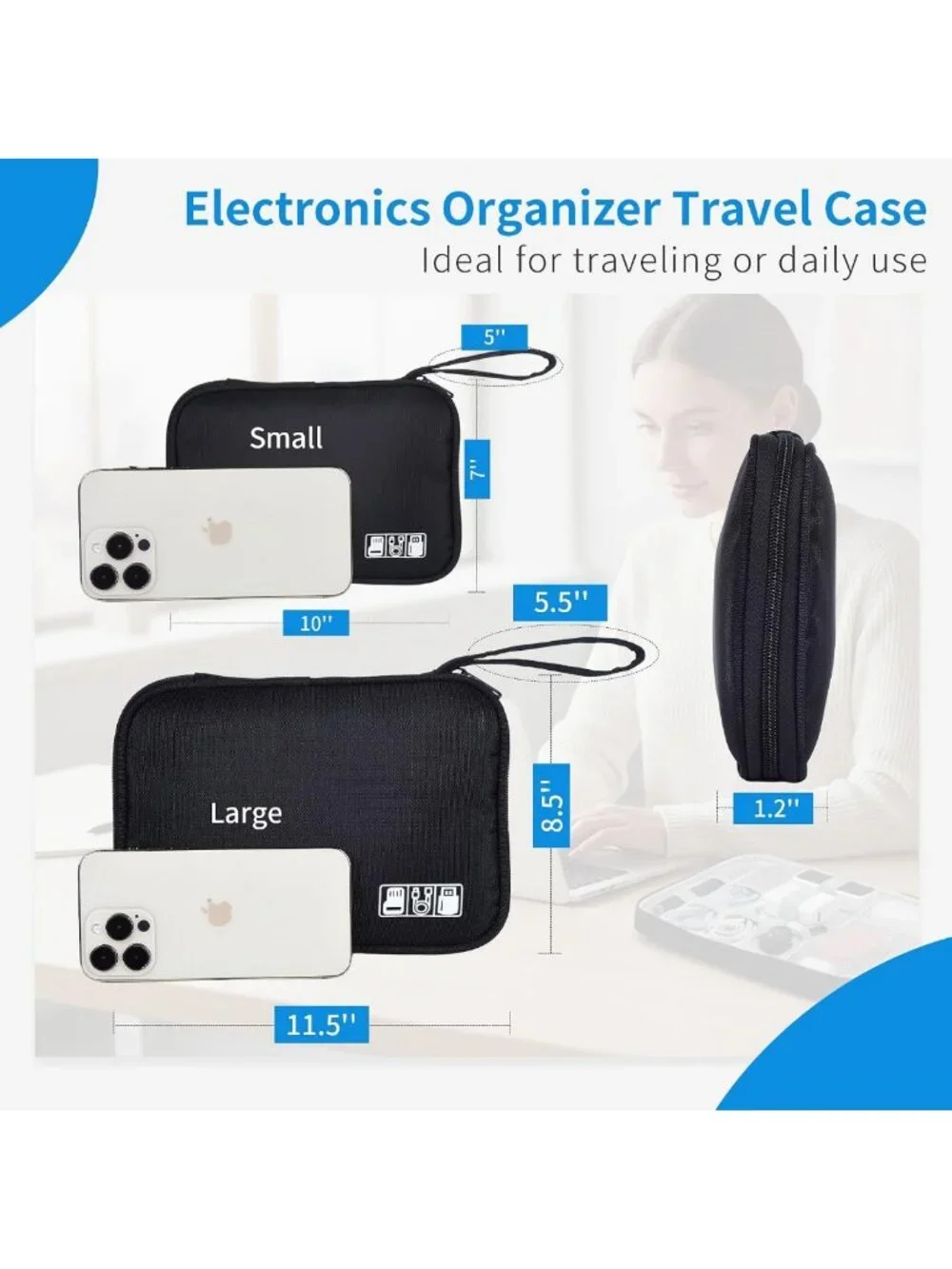Large Travel Electronics Organizer Case for Cords & Chargers - Cable Pouch & Bag